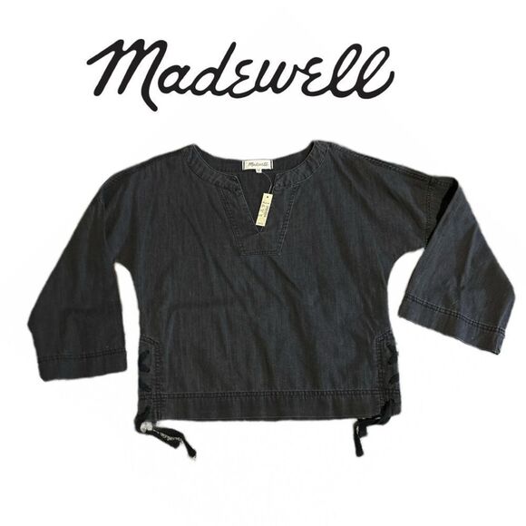 Madewell Women’s Charcoal VNeck Denim with Side Laces - Size XXS - Picture 2 of 3